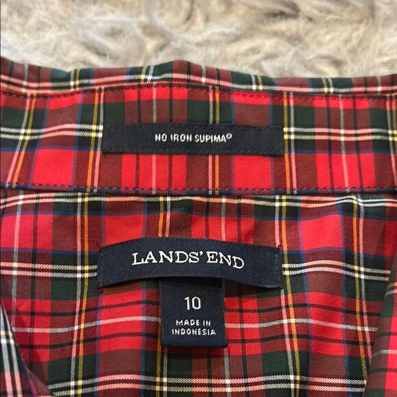 Lands' End Red And Green Casual Plaid Button Down Shirt - Picture 2 of 4